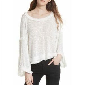 💕Free People white wide sleeve cropped boho top